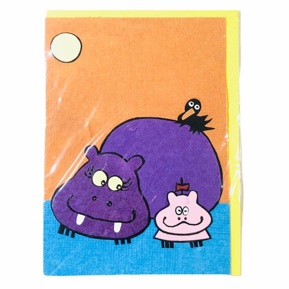 Handmade Recycled Paper 3D Hippo Greeting Card